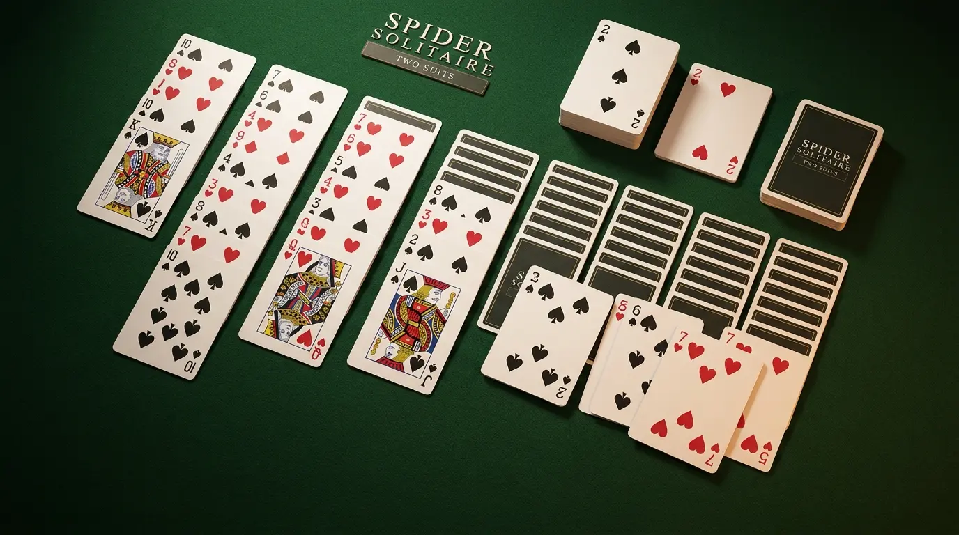 Classic Spider Solitaire 2 Suits layout showing Spades and Hearts columns