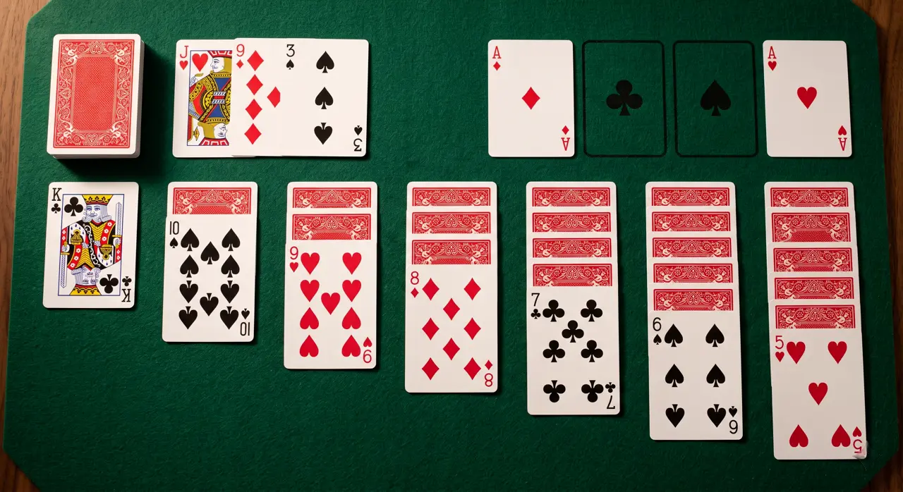 Klondike Solitaire board state representing win probability and stats