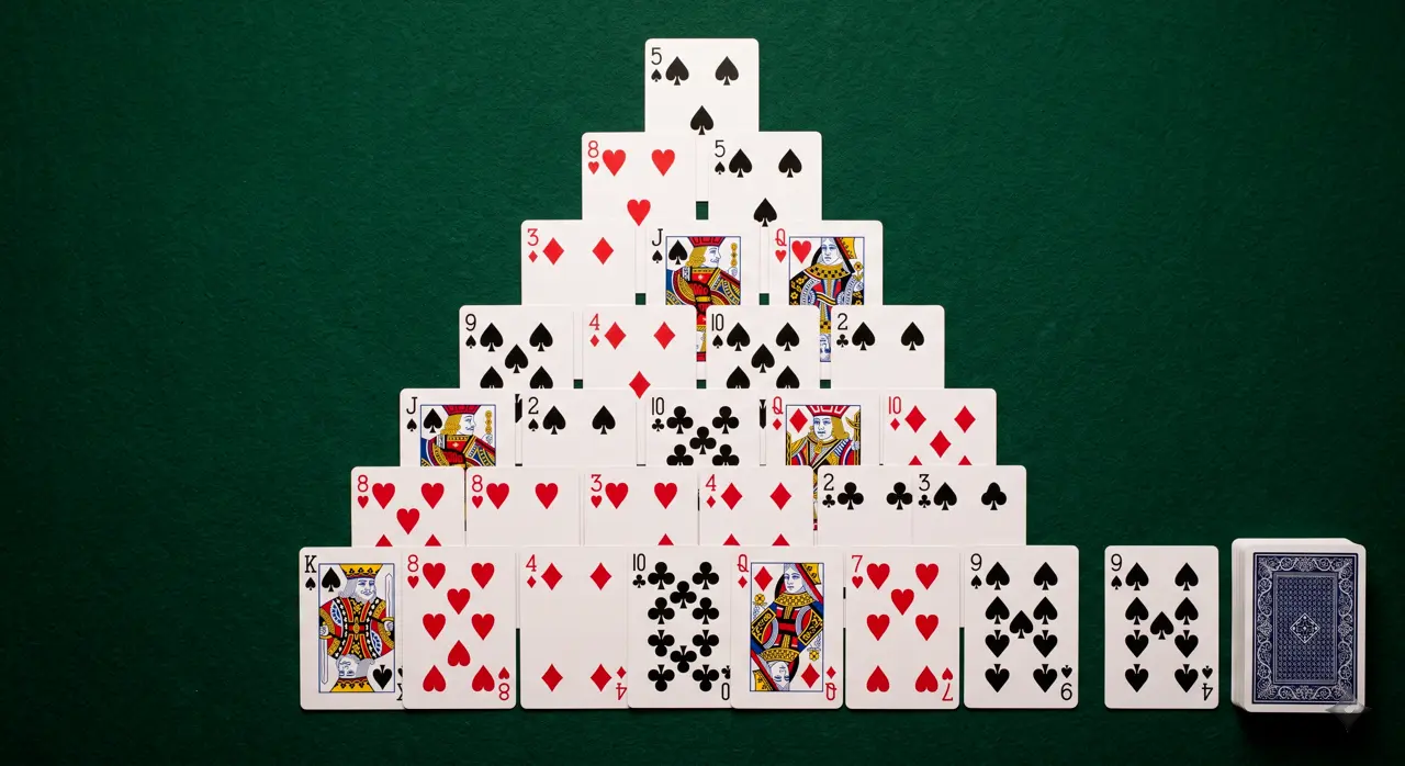 Pyramid Solitaire card layout displaying win percentage statistics
