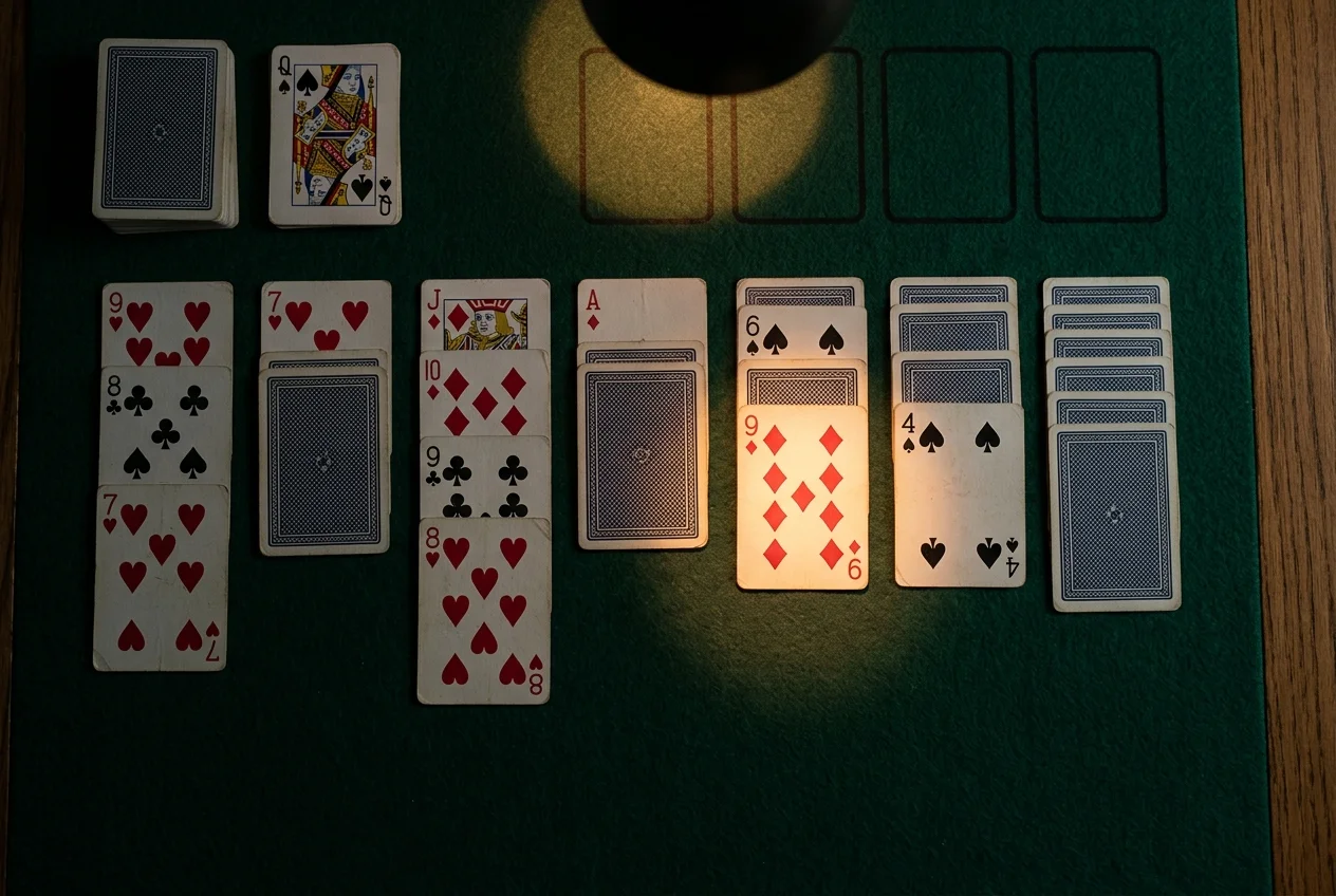 Spotlight on a critical card choice in a solitaire daily puzzle layout