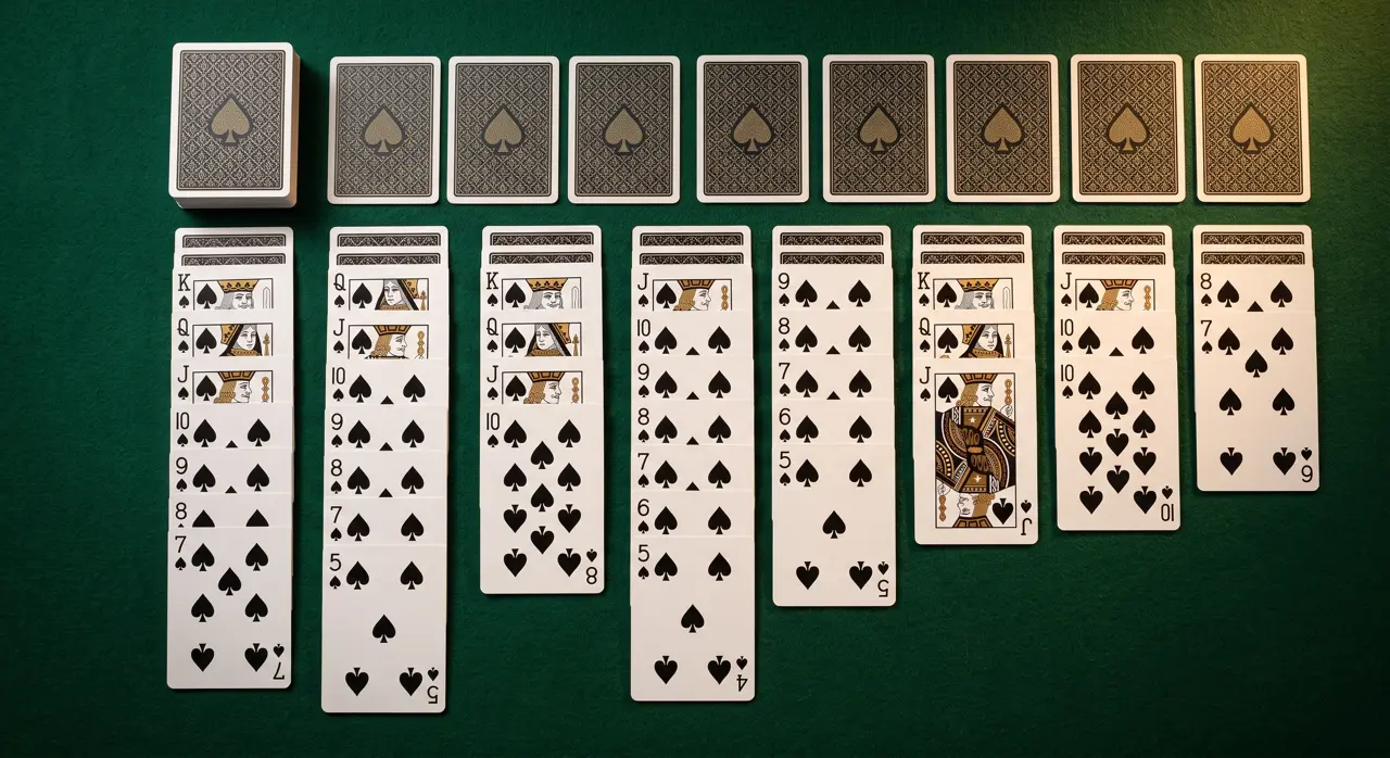 Spider Solitaire 1 Suit beginner layout and card columns