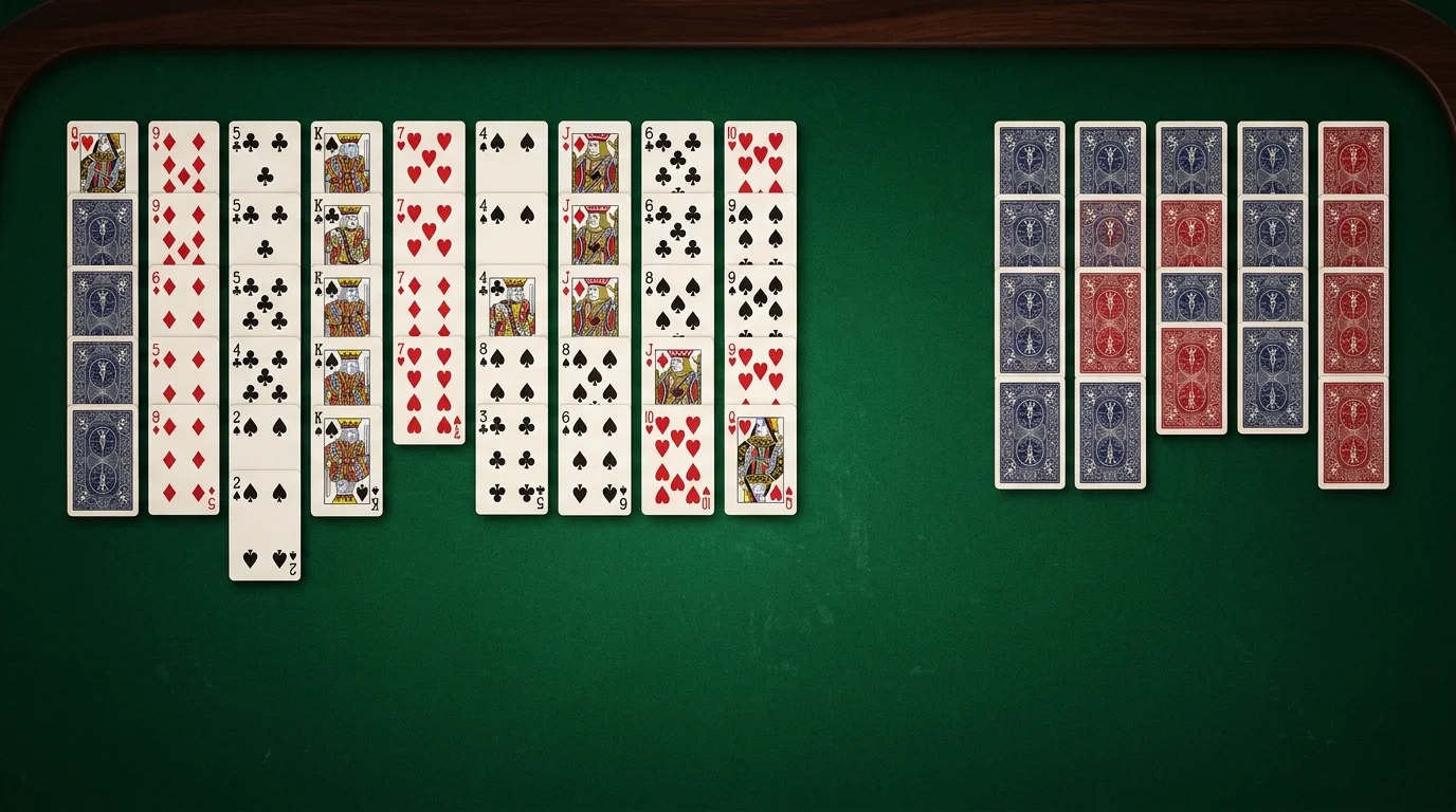 Spider Solitaire vs Spiderette board size and card layout comparison