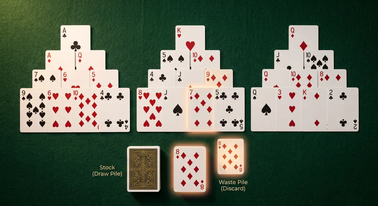 TriPeaks Solitaire scoring and card layouts strategy