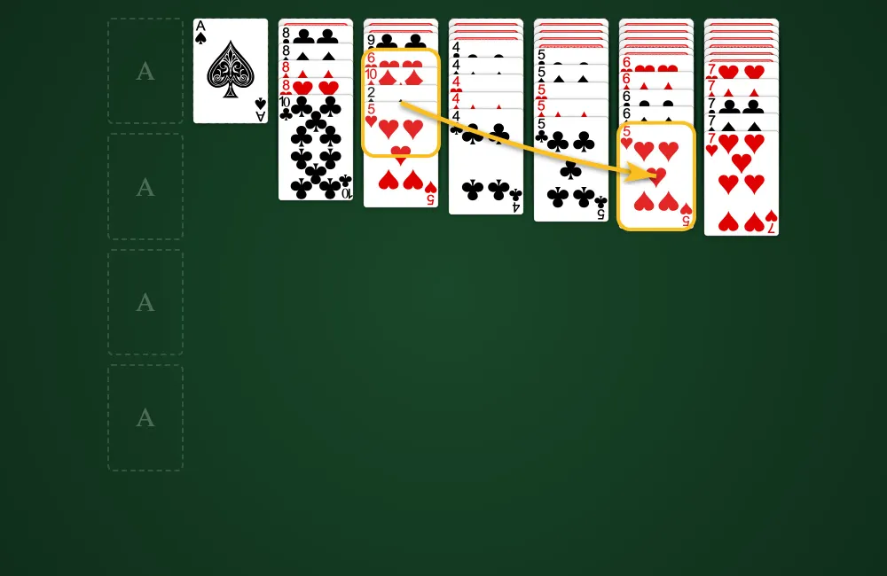 Two-way building rules in Alaska Solitaire showing same-suit placement up or down
