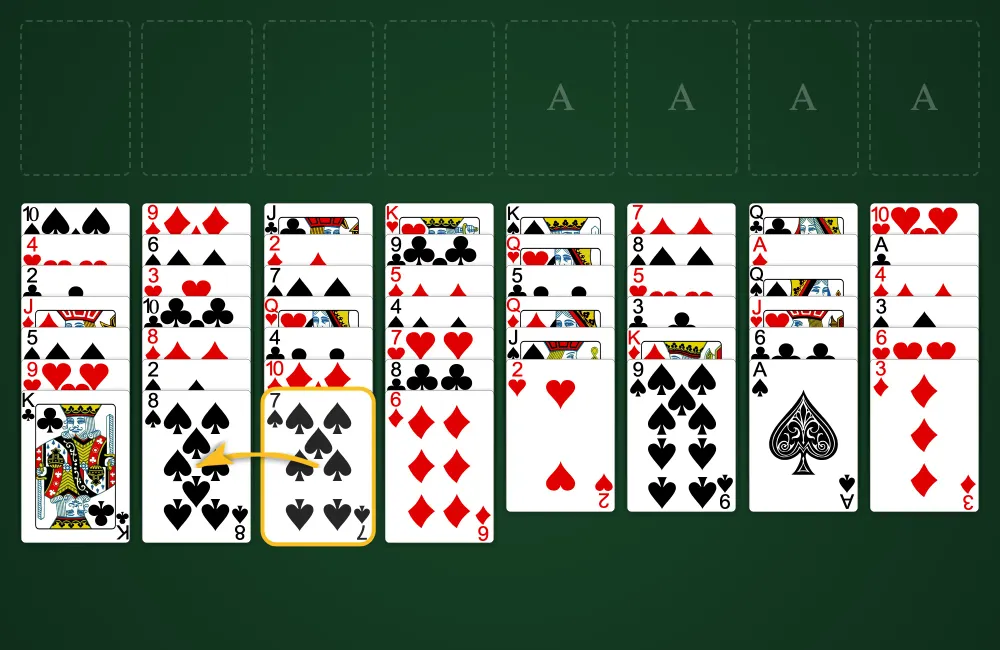 Moving cards in Baker's Game Solitaire tableau by the exact same suit