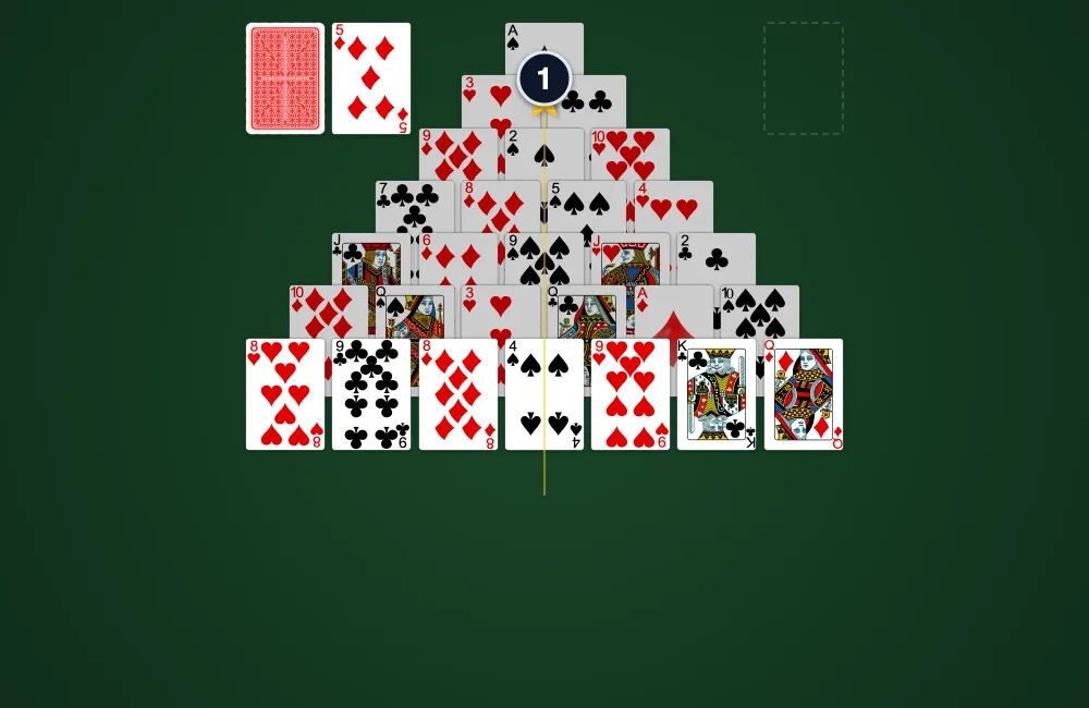 Cheops Solitaire board showing the 28-card pyramid layout