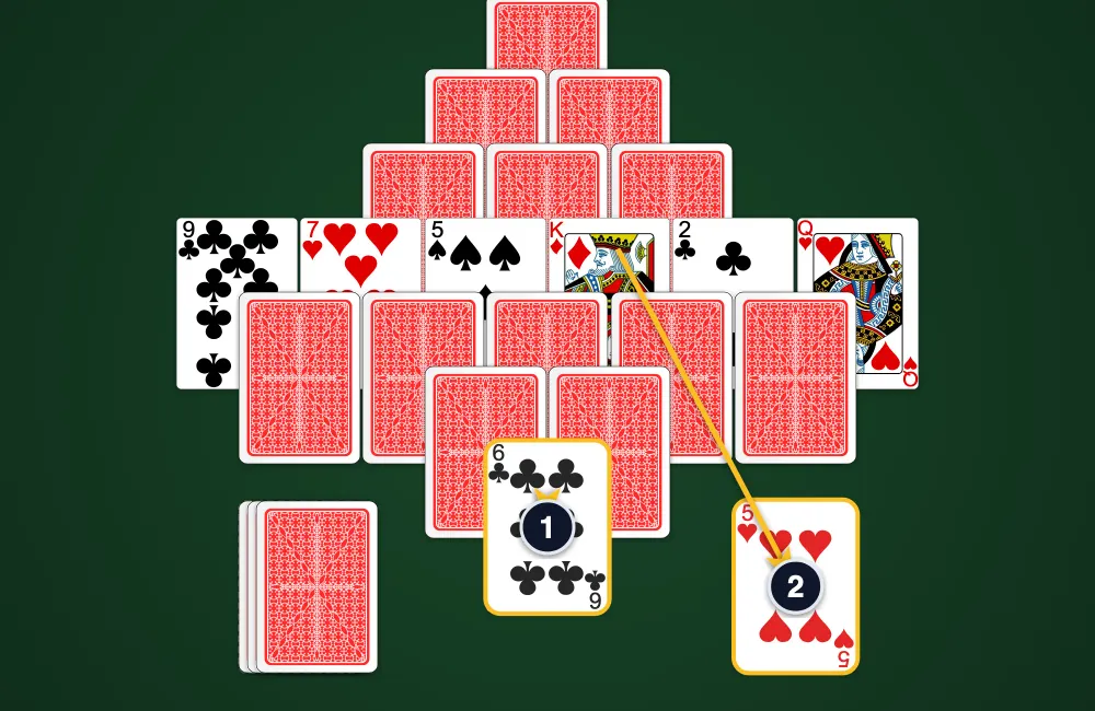 Diamond Solitaire board layout showing cards dealt in a large diamond formation