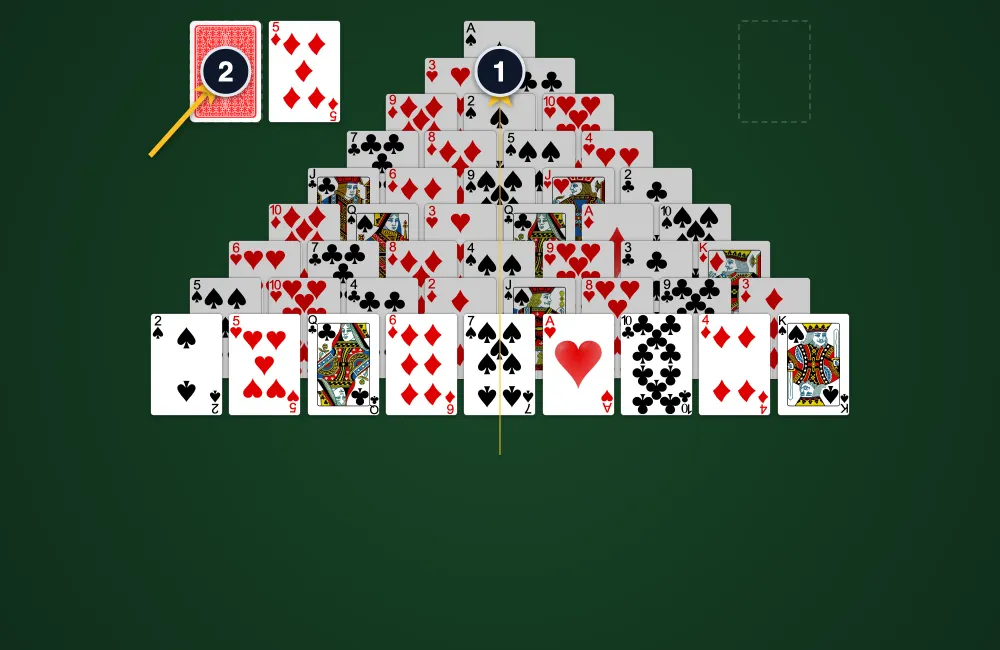 Double Pyramid Solitaire layout setup with a 9-row pyramid of 45 cards