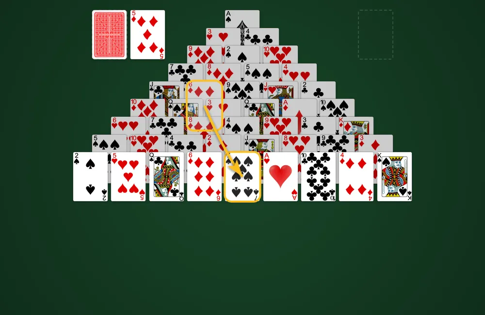 Making card matches in Double Pyramid Solitaire to sum up to 13