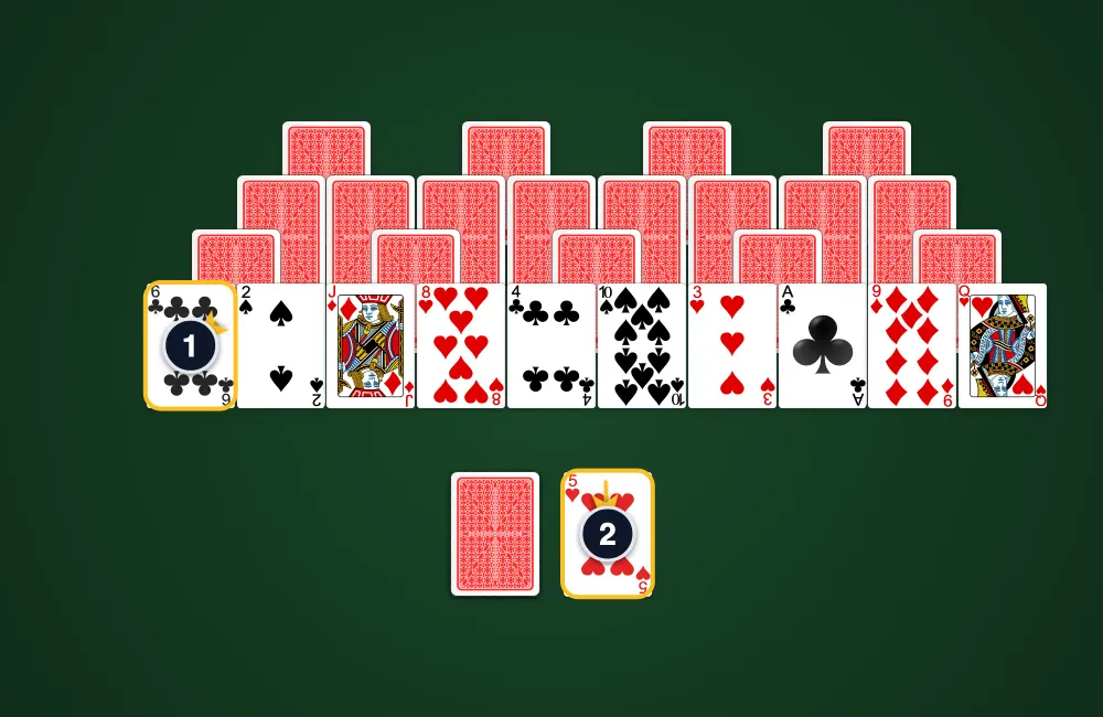 Four Peaks Solitaire board layout showing four overlapping pyramids