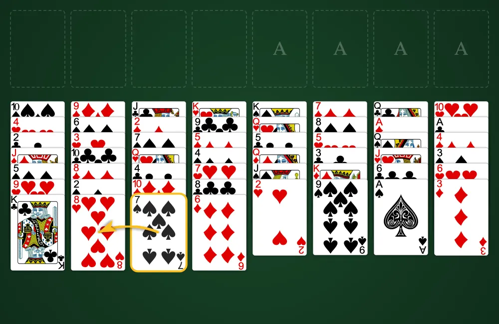 Moving cards in FreeCell Solitaire tableau in alternating colors