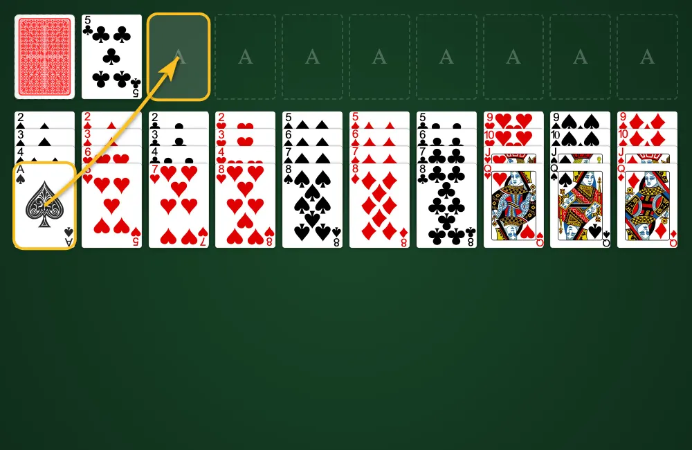 Moving cards to the foundation piles in Josephine Solitaire