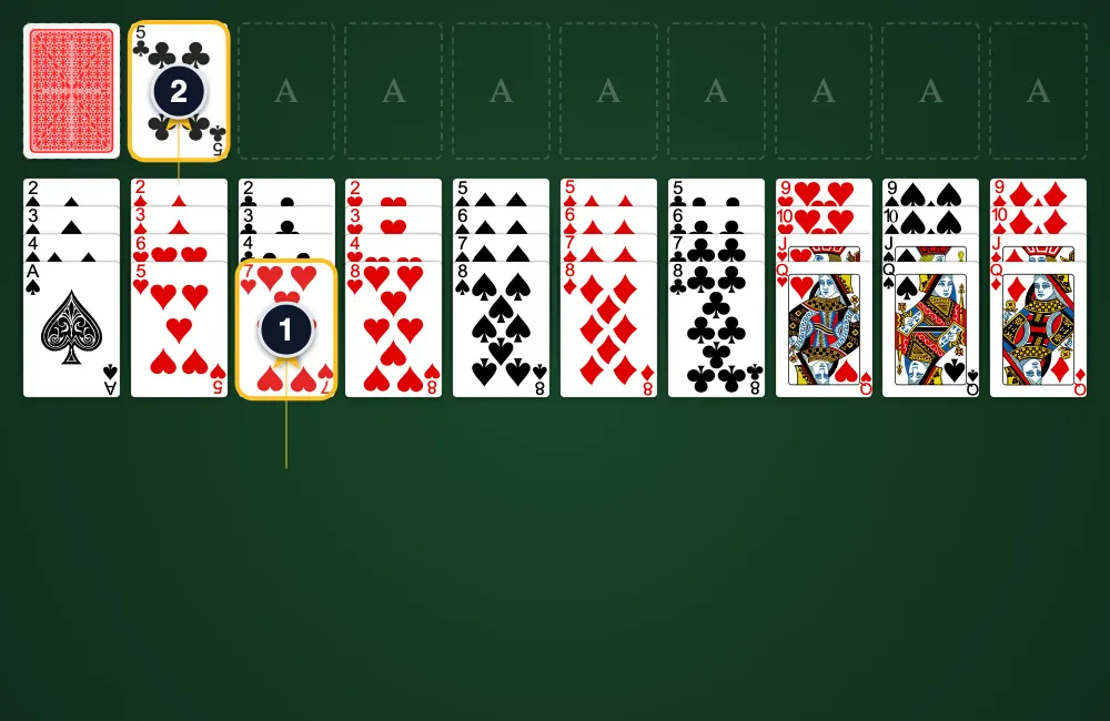 Josephine Solitaire board layout showing 10 columns of 4 face-up cards