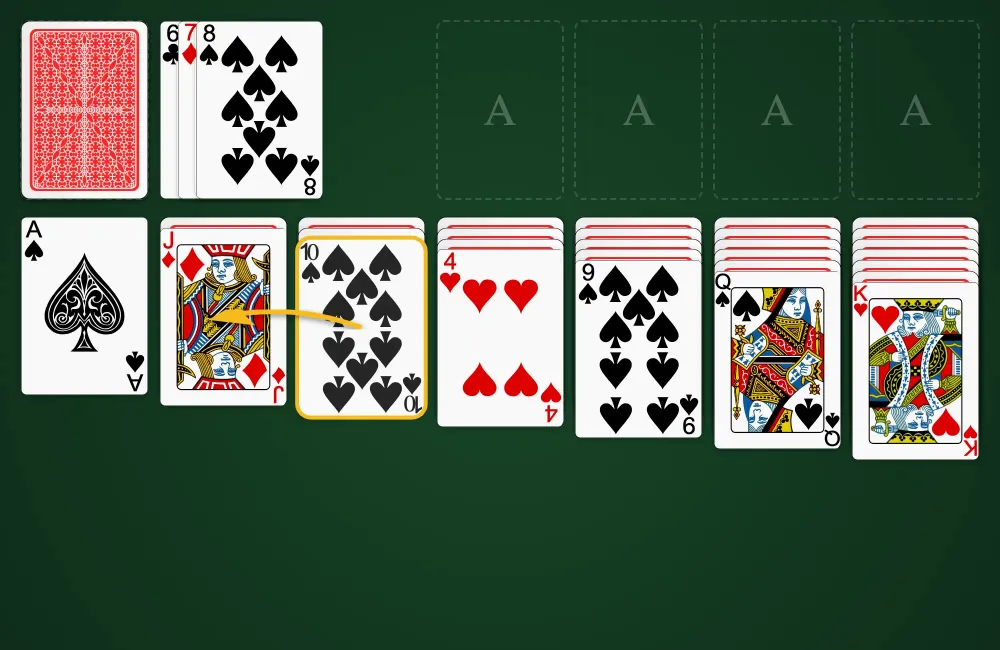 Play Klondike Solitaire Turn 3 - Moving sequenced cards in alternating colors on the tableau