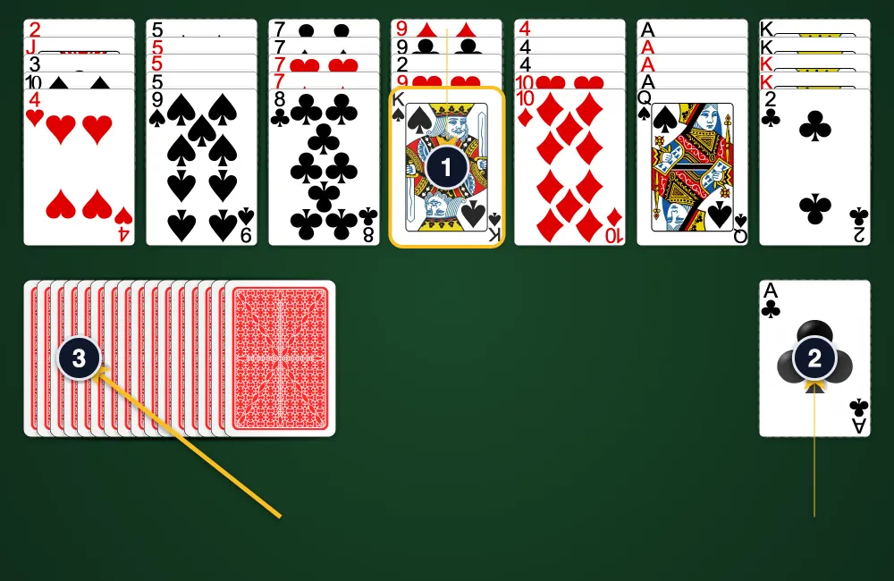 Putt-Putt Solitaire board layout showing 7 columns of face-up cards