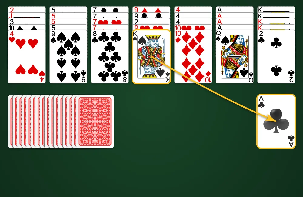 Removing cards in Putt-Putt Solitaire showing wrap-around matching rules