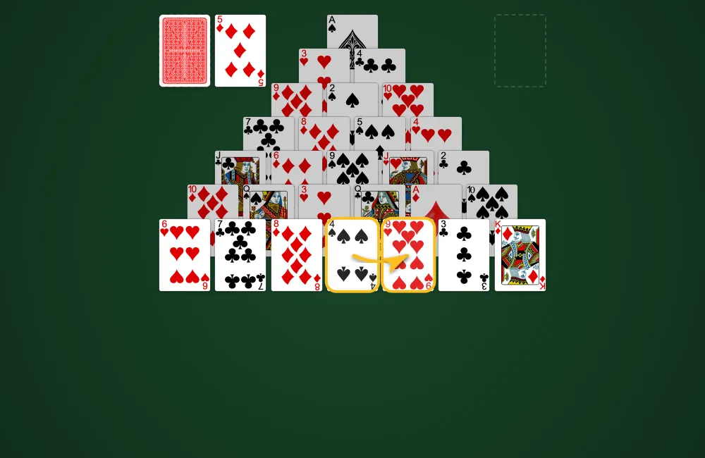 Making matches of card pairs that sum to 13 in Pyramid Solitaire
