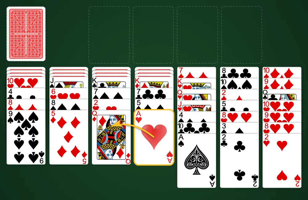 Four completed same-suit sequences cleared in Scorpion Solitaire
