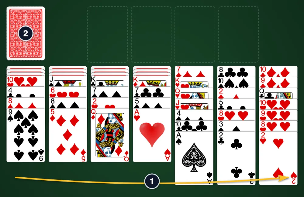 Scorpion Solitaire board layout showing columns and stock pile on green felt