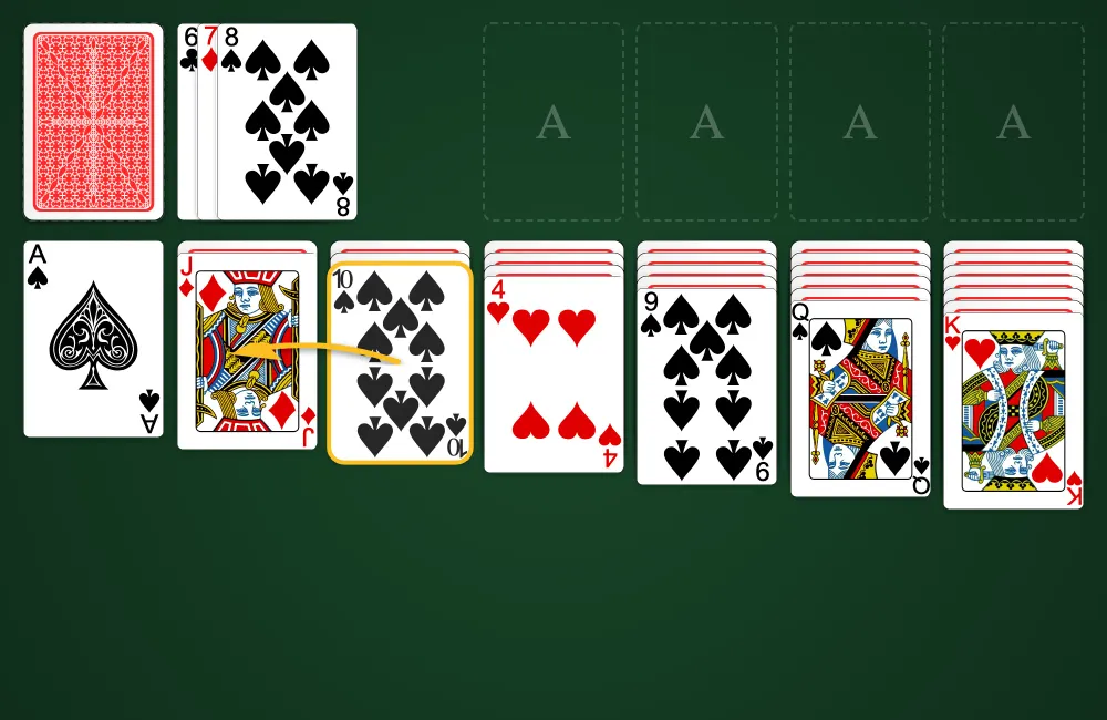 Play Turn 3 Solitaire - Moving cards between tableau columns in alternating colors
