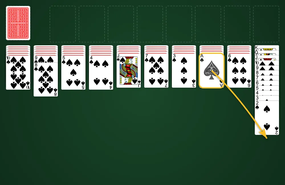 A complete Spades sequence cleared from the Spider Solitaire board