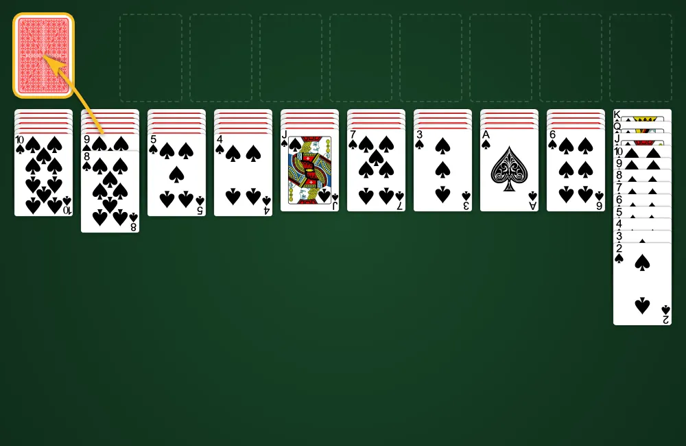 Valid card movements and sequences in Spider Solitaire 1 Suit tableau