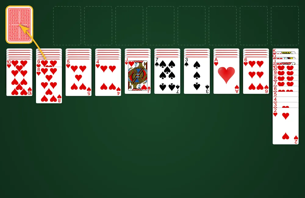 Moving cards and building sequences in Spider Solitaire 2 Suits