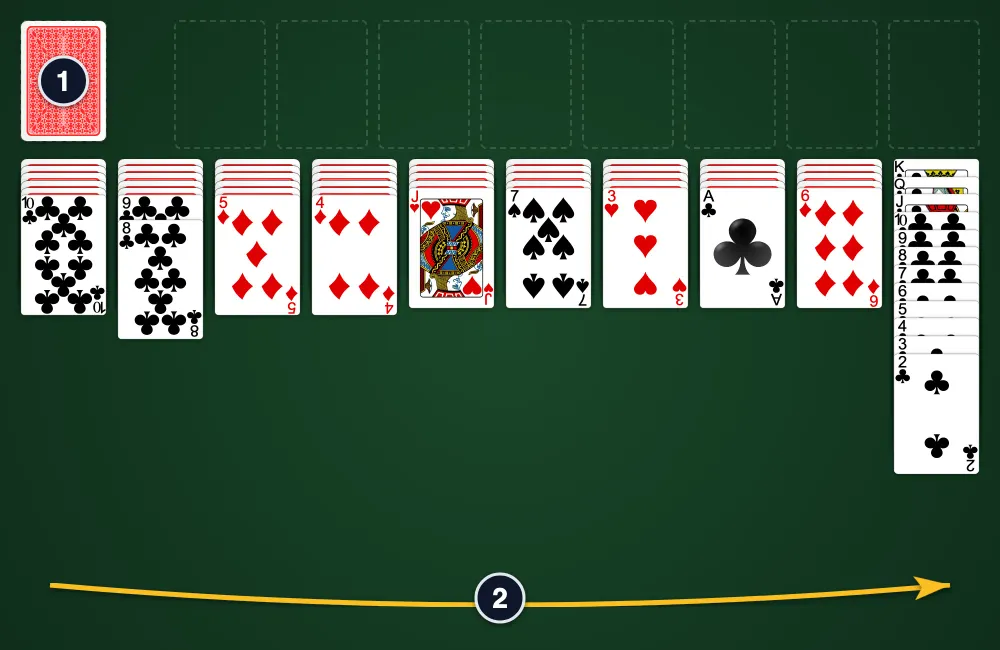Spider Solitaire 4 Suits board layout with all four suits on green felt