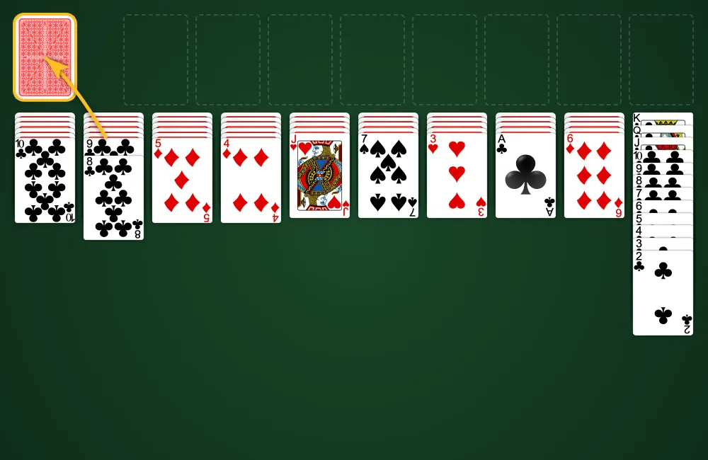 Moving cards and building sequences in Spider Solitaire 4 Suits
