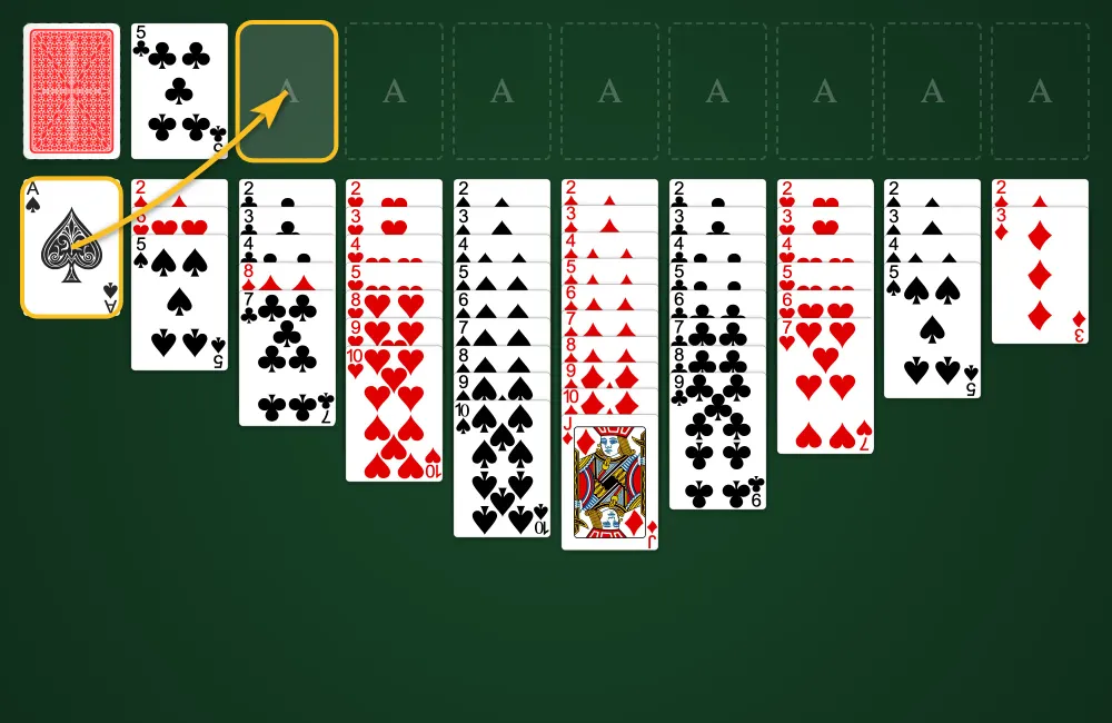 Moving cards to the foundation piles in Thieves of Egypt Solitaire