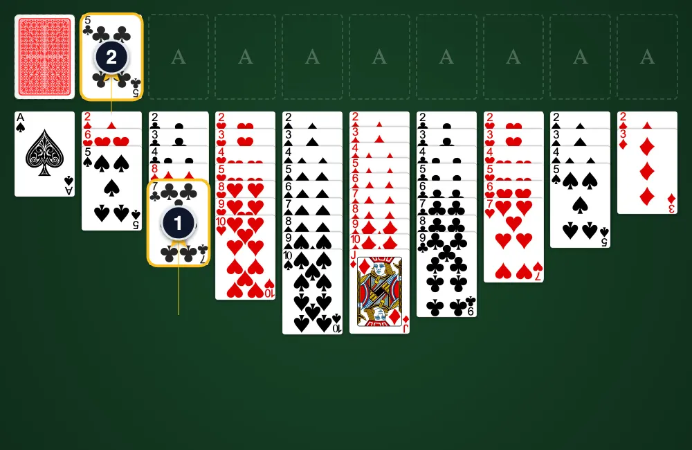 Thieves of Egypt Solitaire board layout showing staggered columns in a pyramid shape